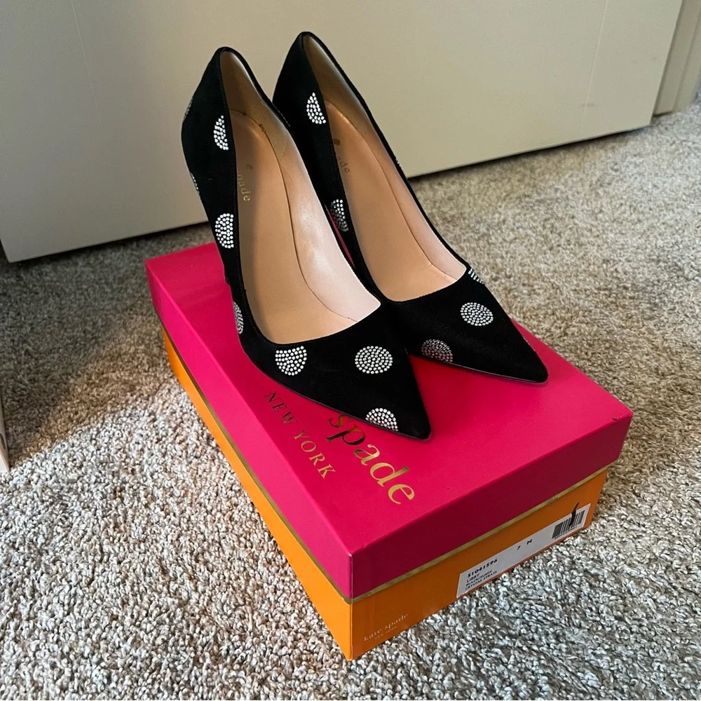 Beautiful Kate Spade Libby Black Suede Crystal Heels Size 7 - Picture 1 of 5